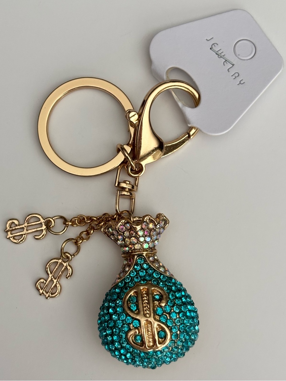 Crystal Money Bag Keychain Bag Charm Teal Gold
